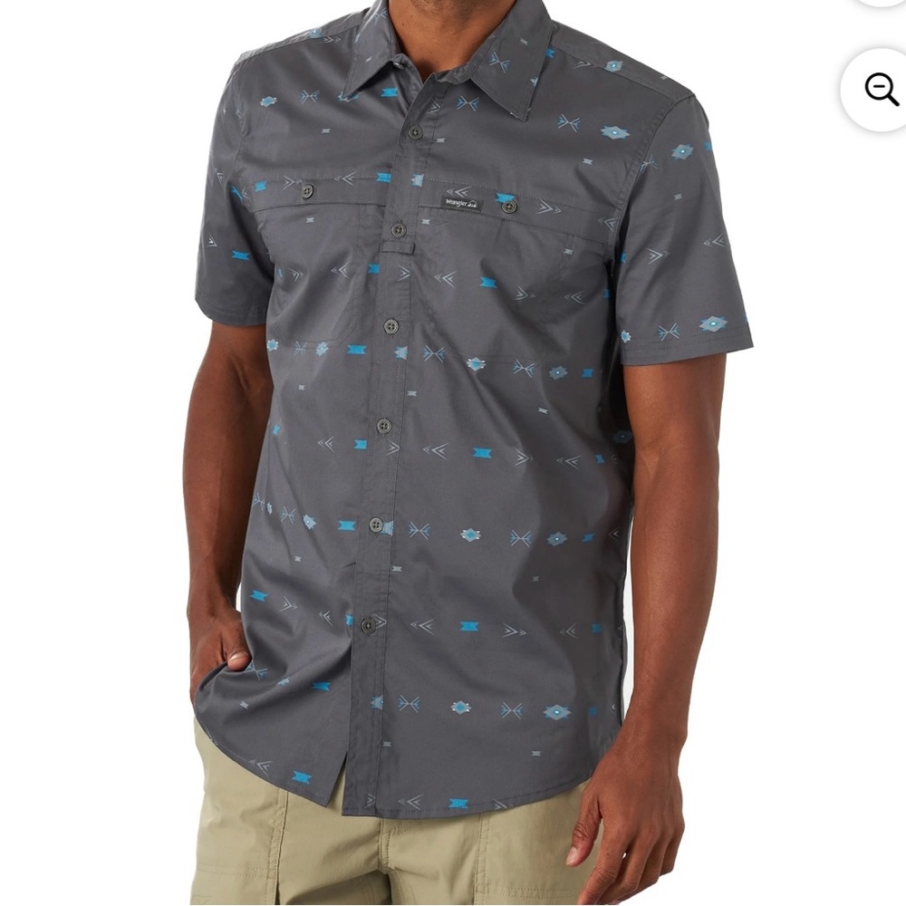 Wrangler Men's Short Sleeve Button-Up‎ Shirt Gray Southwest Aztec Print Size 2XL